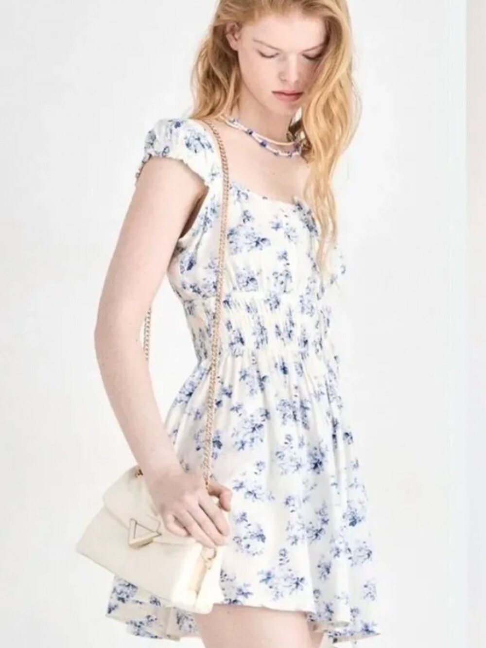 Gap Tie Front Smocked Waist Floral Mini Dress - Medium